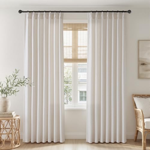 Semi Sheer Pinch Pleated Linen Curtains for Living Room 84 Inches, Natural - color: Natural, size: 40"W x 84"L (Pack of 2)