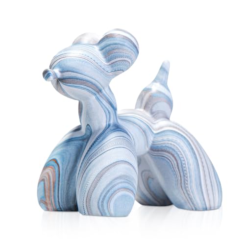 Modern Ceramic Balloon Dog Figurine, Unique Hydro-Dip Blue White
