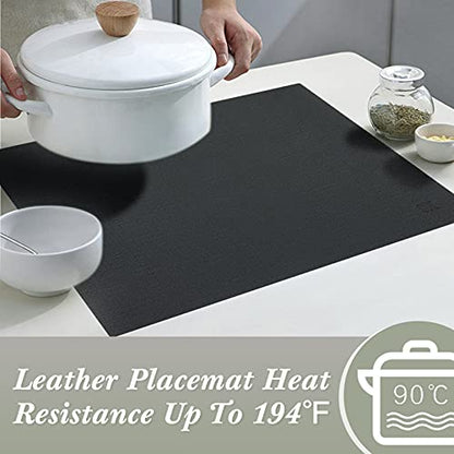 SUEH DESIGN Leather Placemats Table Mats Set of 6, Black & Gray - color: B:black & Gray