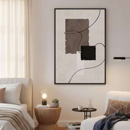 Framed Black White Neutral Modern Abstract Wall Art, 1 Piece 24x36 In - color: Black Brown White Block