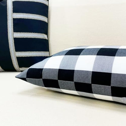 Slow Cow Lumbar Throw Pillow Cover Checker Plaid 12 x 24 Inches Black - color: D-plaid Black, size: 24" x 12" (Pack of 1)