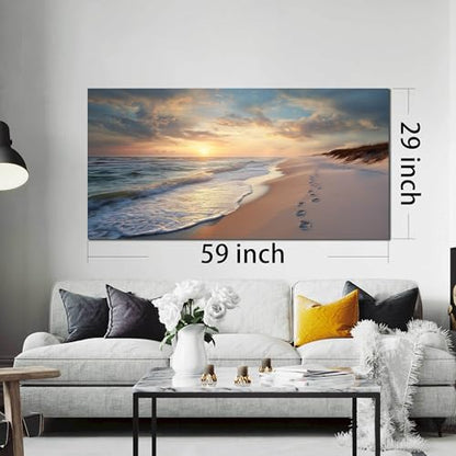 Ouzzlie Seascape Wall Art Gold Art for Office - color: Blue, size: 59"L x 29"W