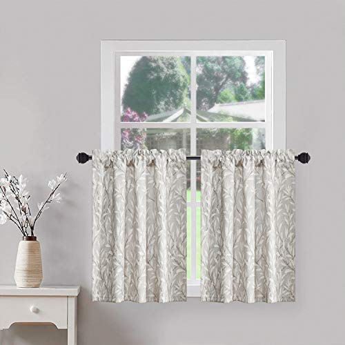 VOGOL Curtains 36 in for Bedroom 2 Panels, Rod Pocket Cafe Curtain Semi Sheer Short Bay Window Drapes for Living Room Kitchen Cabinet Bathroom RV Shades Camper Blinds 36L Long - color: Grey, size: 30"W x 36"L (Pack of 2)