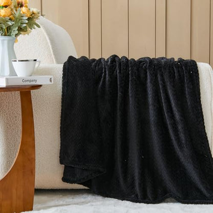 NEWCOSPLAY Fleece Leaves Pattern Twin Blanket, Black, 60"x80" - color: Black, size: Twin(60"x80")