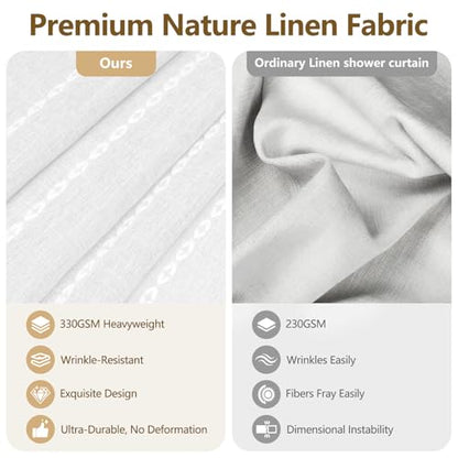 Seenus White Boho Fabric Shower Curtain with Tassels, Linen Textured French Country Shower Curtain Heavy Duty, 72 x 72 Inch Elegant Luxury Water Repellent Shower Curtains for Bathroom - color: White, size: 72"W x 72"L (Pack of 1)