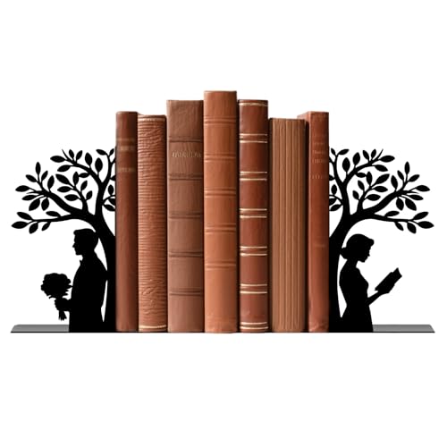 Metal Bookends Tree of Life Book Ends for Shelves - color: Black - 1 Pair Couple Under the Tree