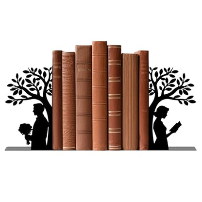 Metal Bookends Tree of Life Book Ends for Shelves - color: Black - 1 Pair Couple Under the Tree
