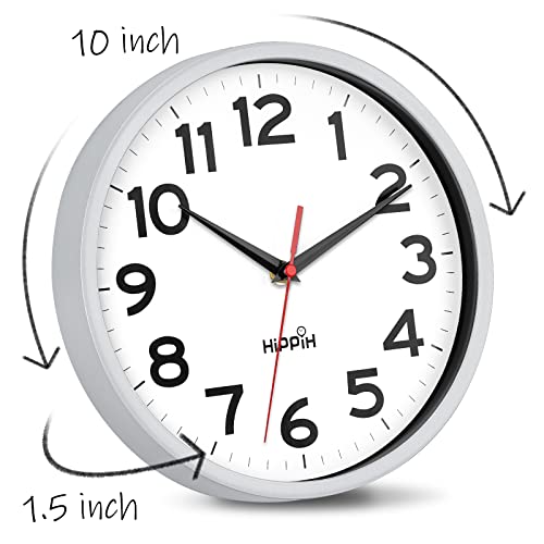 HIPPIH 10 Inch Wall Clock, 2Pack Silent Non Ticking Battery Operated Clocks - color: Silver, size: 10 inches