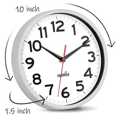 HIPPIH 10 Inch Wall Clock, 2Pack Silent Non Ticking Battery Operated Clocks - color: Silver, size: 10 inches