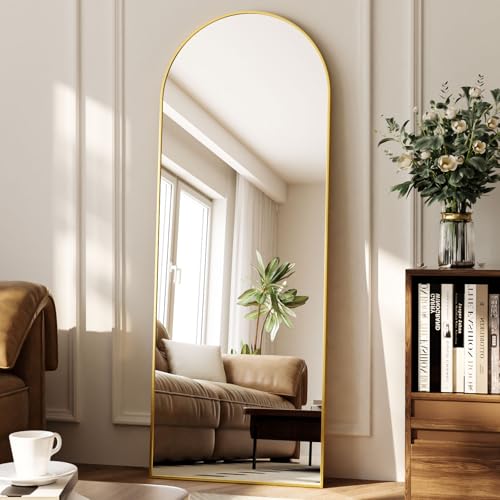 Matte Gold Arched 71"x26" Mirror Full Length Leaning Hanging - color: Gold, size: 71"L x 26"W