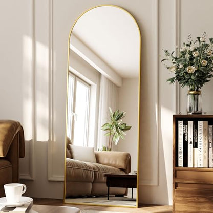 Matte Gold Arched 71"x26" Mirror Full Length Leaning Hanging - color: Gold, size: 71"L x 26"W