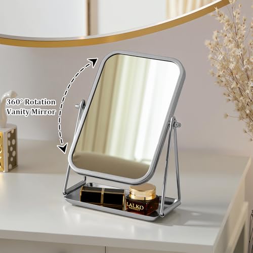 Small Desk Mirror with Storage Tray Tabletop Vanity Mirror Silver - color: Rectangular-silver