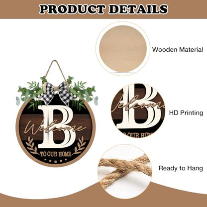 Monogram Letter B Front Door Sign, Welcome to Our Home Family Last - color: B