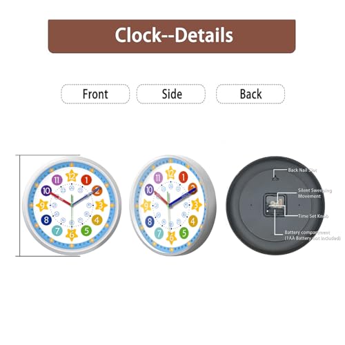XFM Blue Kids Wall Clock 8 Inch Silent Space Theme - color: Colorful3, size: 8 Inch-1pcs