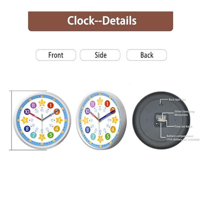 XFM Blue Kids Wall Clock 8 Inch Silent Space Theme - color: Colorful3, size: 8 Inch-1pcs