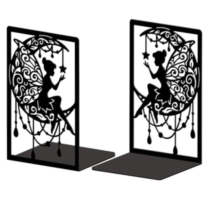Peacoblue 5.3"x4.3"x7.9" Metal Bookends, Heavy Duty Book Ends for Shelves - style: Moon and Fairy