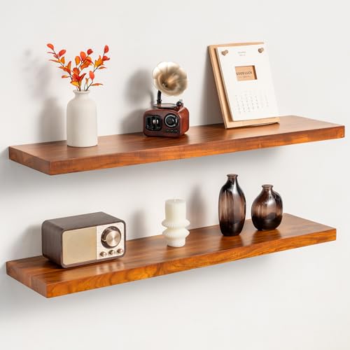 32Inch Teak Floating Wall Shelves Set of 2 - color: Natural Teak, size: 32"L, 2-Pack