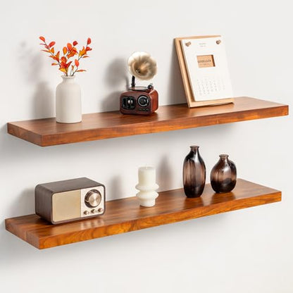 32Inch Teak Floating Wall Shelves Set of 2 - color: Natural Teak, size: 32"L, 2-Pack