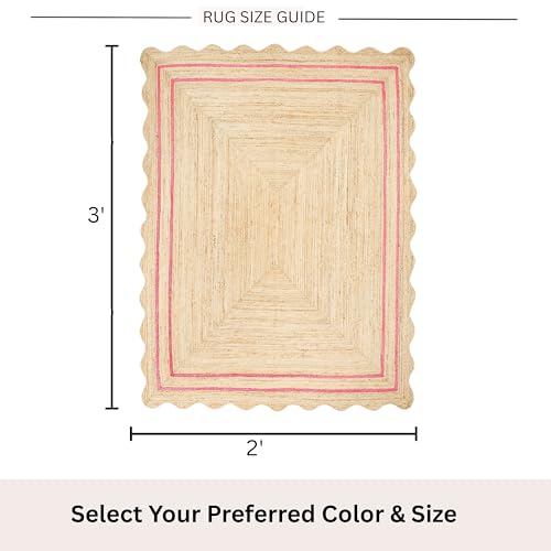 Wave Scalloped Jute Rug Entryway Natural Boho Area Rug Dark Pink 2'x3' - color: Dark Pink, size: 2'x3'