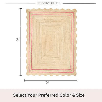 Wave Scalloped Jute Rug Entryway Natural Boho Area Rug Dark Pink 2'x3' - color: Dark Pink, size: 2'x3'