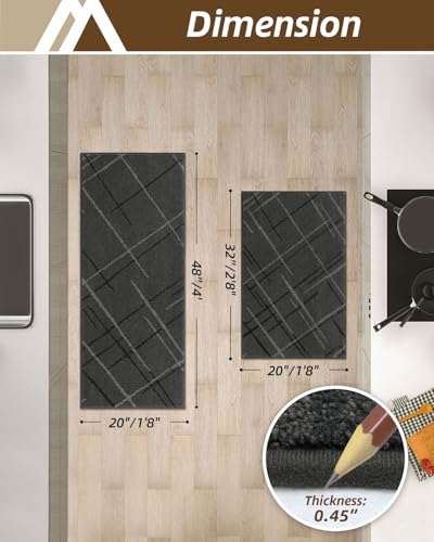 COSY HOMEER Kitchen Rugs,2 PCS Kitchen Mats Non Slip Washable,Gray - color: Grey, size: 20"x32" + 20"x48"