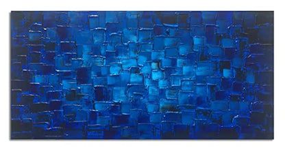 MyArton Large Abstract Dark Blue Square Canvas Wall Art Hand Painted Textured Oil Painting on Canvas Ready To Hang Artwork 56x28inch - color: Blue, size: 56"L x 28"W