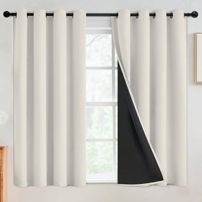 SimpleHome Cream 100% Blackout Curtains Room Darkening Living Room 54 Inch - color: Cream, size: 52"W x 54"L (Pack of 2)