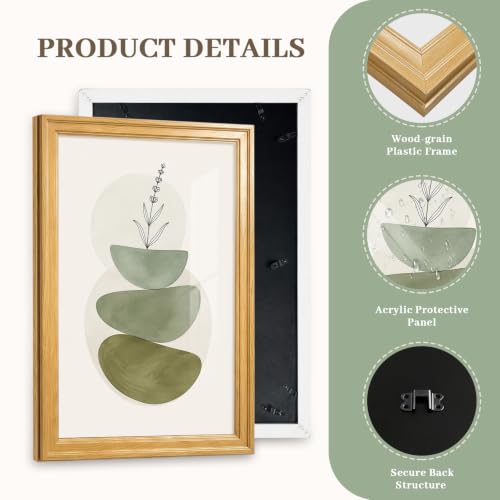 Framed Abstract Wall Art Set of 3, Sage Green Botanical Prints 16x24 Inch - color: Sage Green, size: 24" H x 16" W x 3Pcs