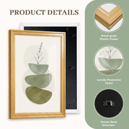 Framed Abstract Wall Art Set of 3, Sage Green Botanical Prints 16x24 Inch - color: Sage Green, size: 24" H x 16" W x 3Pcs
