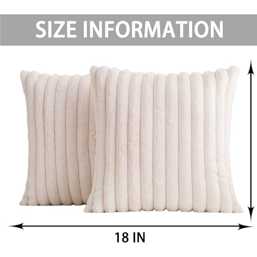 Pack of 2 Faux Fur Christmas Throw Pillow Covers 18x18 Inch, Cream White - color: Cream White, size: 18" x 18" (Pack of 2)