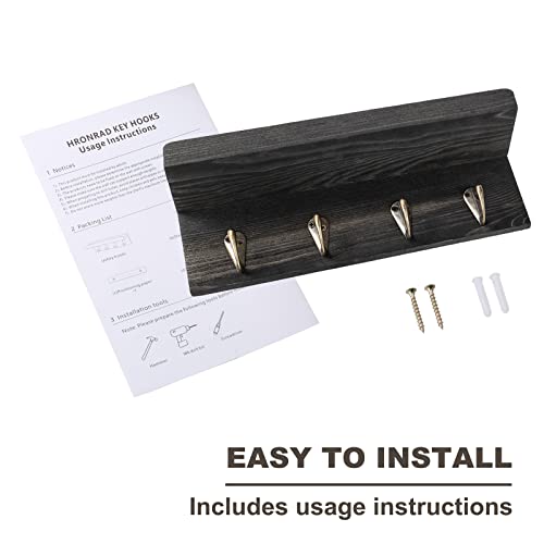 Key Holder Wall Mount, Farmhouse Wall Shelf with 4 Hooks for Entryway - color: Black - Pine