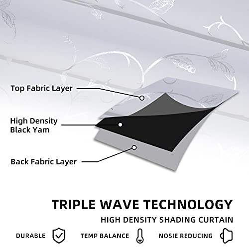 BUHUA Blackout Grommet for Kids Bedroom, 84 Inch Long - Thermal Insulated Drapes, Heat Blocking Panels, Wave Lines with Flower Pattern (42 x 84 Inch, Greyish White, 2 Panels) - color: Greyish White, size: 42"W x 84"L (Pack of 2)