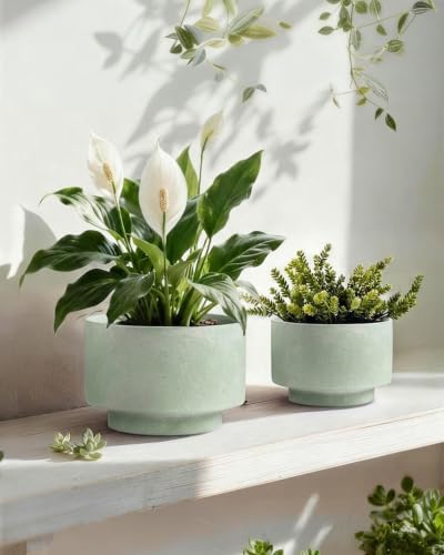 Succulent Pots, 8"+6" Plant Pots, Ceramic Planters for Indoor Plants - color: Green
