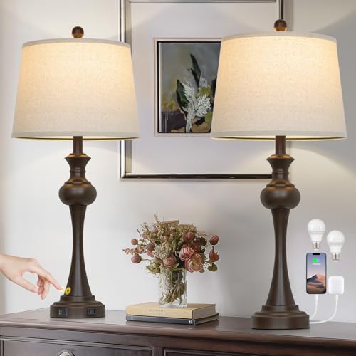 CINSARY Brown Table Lamps Set of 2, 29" Bedside Lamps with USB C+A - color: Brown-Set of 2