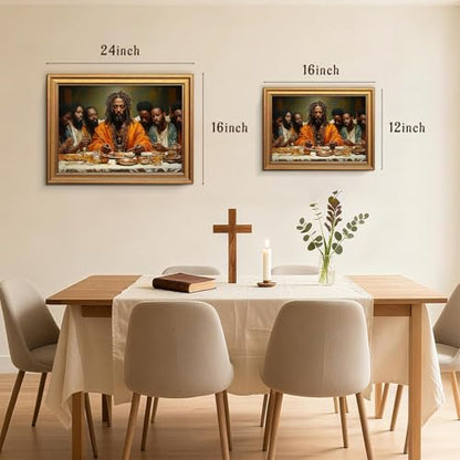Black Jesus Wall Art Gold Framed Modern Last Supper Picture 12x16 Inch - color: Dinner, size: 16"L x 12"W
