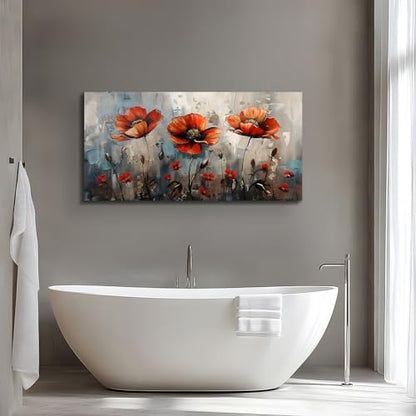 SERIMINO Red Wildflower Wall Art, Floral Botanical Canvas Art 20"X40" - color: Wildflowers, size: 40"L x 20"W