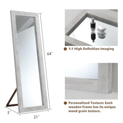 MELOMOIR Farmhouse Full Length Mirror Wood Frame 64"x21", Weathering White - color: Weathering White, size: 64"L x 21"W