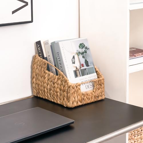 KOKODO 2-Pack Open Front Pantry Baskets, Handwoven Water Hyacinth Wicker Storage Baskets with Built-in Handles, Organizing Bins for Shelves - size: 17.25x9.5x7.5