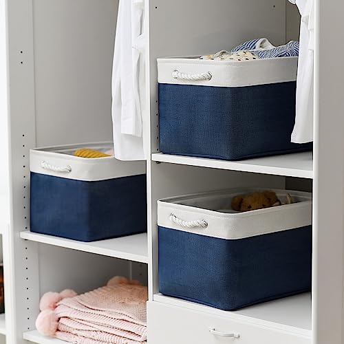 TheWarmHome Organization and Storage for Organizing - 3 Pack 16x12x12 inch Cube Storage Bin for Shelves, Fabric Storage Cubes for Closet Cloth Organizer Gift Toy (White & Jean Blue) - color: White & Blue, size: 3PCS/Large Cube - 16L×12W×12H