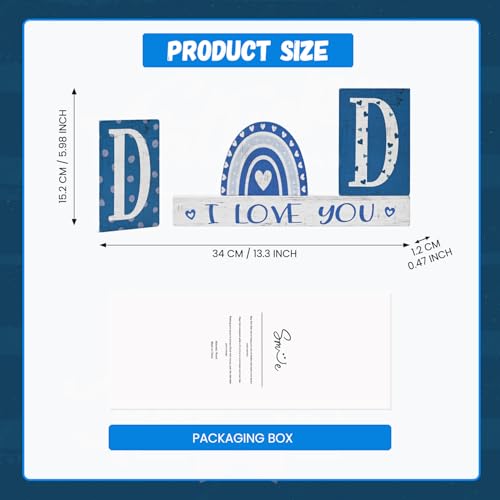 Smile Father's Day Wooden Table Decor "DAD", "I LOVE YOU", Blue Rainbow Desktop Signs Tabletop Decorations for Home Office Shelf Gift for Dad Husband Grandpa - style: Letter Dad