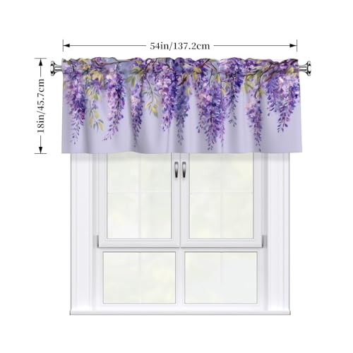 Lavender Flowers Valances for Windows Rod Pocket Curtain Valance 1 Panel Short Curtains for Kitchen Bathroom Living Room Bedroom Window Treatments - color: Lavender Flowers