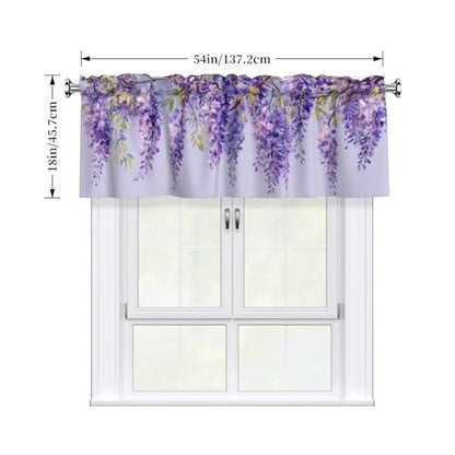 Lavender Flowers Valances for Windows Rod Pocket Curtain Valance 1 Panel Short Curtains for Kitchen Bathroom Living Room Bedroom Window Treatments - color: Lavender Flowers