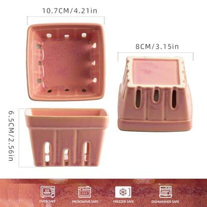 Ceramic Berry Basket, 4.2" Colander Set of 2 with Holes - color: Pink, size: 4 inch
