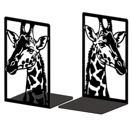 Peacoblue 5.3"x4.3"x7.9" Metal Bookends, Heavy Duty Book Ends for Shelves - style: Giraffe