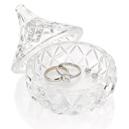 Glass Jewelry Box, Crystal Candy Dish with Lid, Ring Box, Small Trinket Dish, Jewelry Organizer Dish with Lid, Decorative Jewelry Bowls for Home Decor, Christmas Birthday Gifts for Women (Classic) - style: Classic
