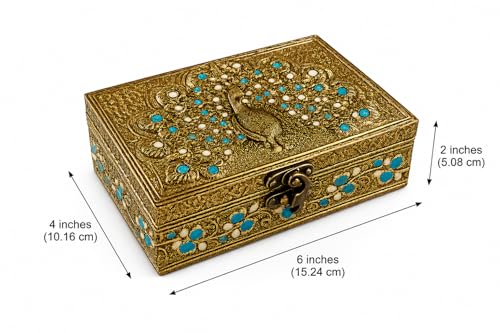 ETROVES 6 inch Jewelry Box - Handmade Portable Treasure Organiser Keepsake - color: Peacock