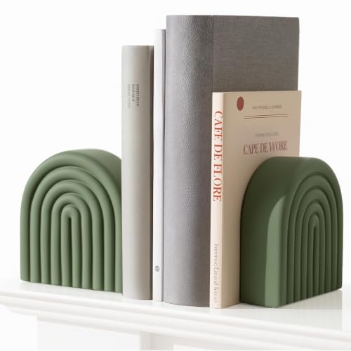 Sage Green 2 Pcs Boho Arch Concrete Bookends for Shelves, Rainbow - color: Sage Green, style: Rainbow