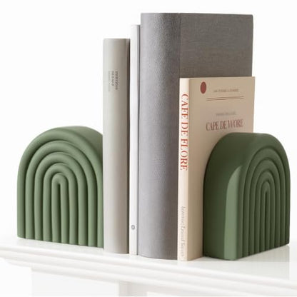 Sage Green 2 Pcs Boho Arch Concrete Bookends for Shelves, Rainbow - color: Sage Green, style: Rainbow