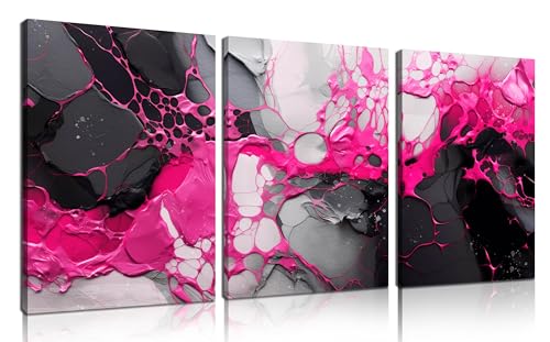 Abstract Art Wall Decor for Living Room - Pink Pictures Wall Art for Bedroom - 3 Piece Canvas Wall Art for Office Size 12" x 16" - color: Black and Pink, size: 12"L x 16"W x 3 PCS Print