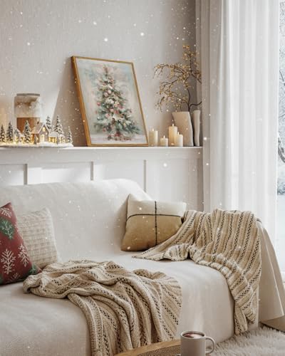 ARPEOTCY Framed Canvas Wall Art, 12x16 Inch Vintage Christmas Tree Print, Holiday Oil Painting Wall Decor for Living Room, Fireplace, or Festive Home Decoration - color: Merry Christmas, size: 16"L x 12"W